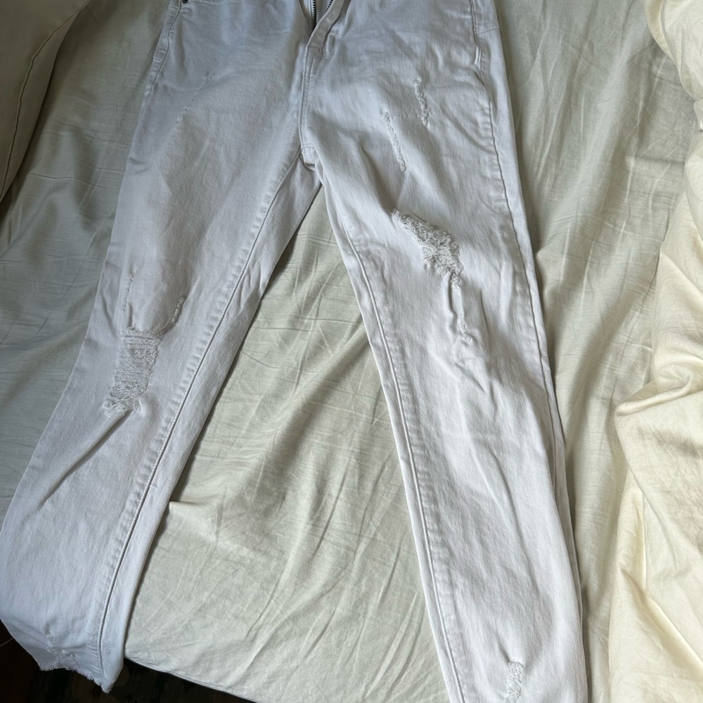 Distressed White Jeans
